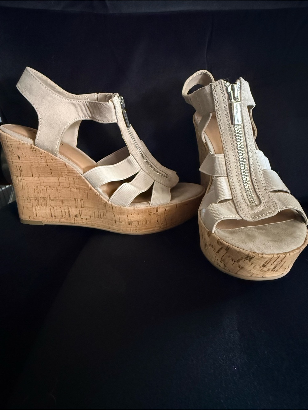 Torrid Beige Cork Wedge Sandals with Front Zip - Women's